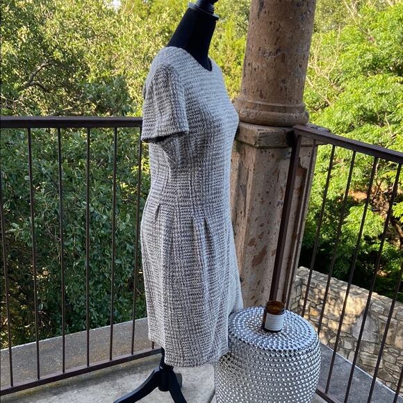 Theory Corset Tee Arbor Tweed Dress Gray and Cream Sheath Midi Dress Sz 12 - Picture 4 of 9